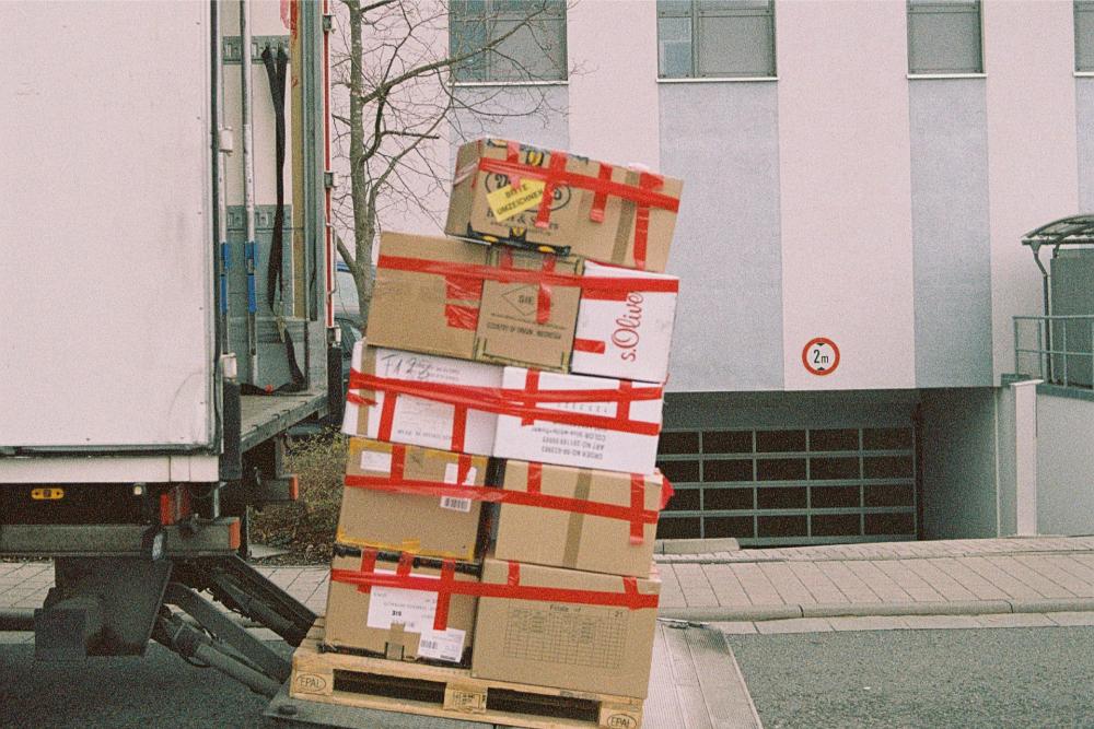 Pallet of boxes loaded on truck